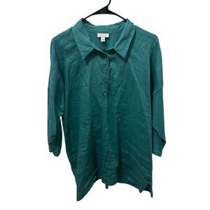 J.Jill Love Linen Teal 100% Linen Top Size Medium